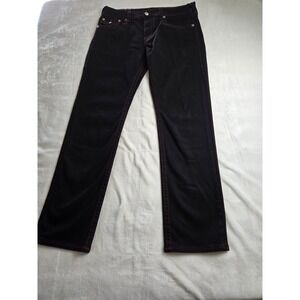 True Religion Ricky Relaxed Straight Black Jeans Red Contrast Stitch Mens 36